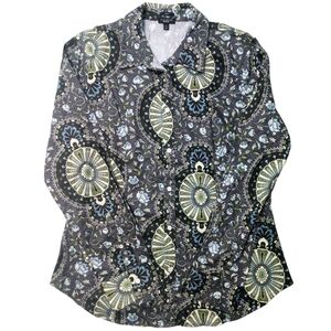Talbots Stretch Women's Floral Print Long Sleeve Button Up Shirt Size 14